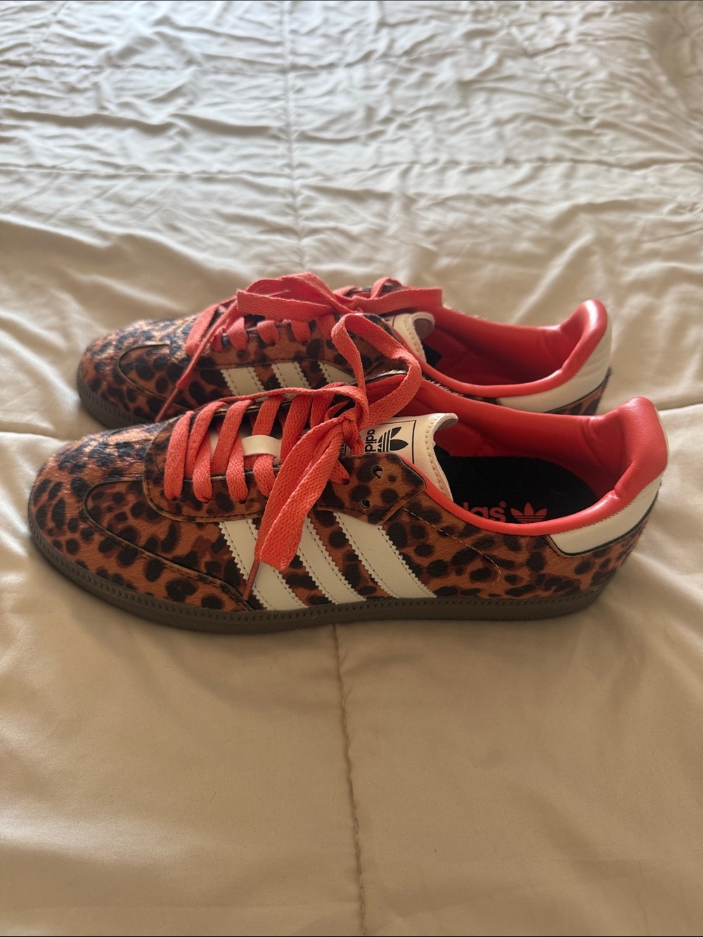 Adidas Samba Leopard Print Sneakers in Coral and White